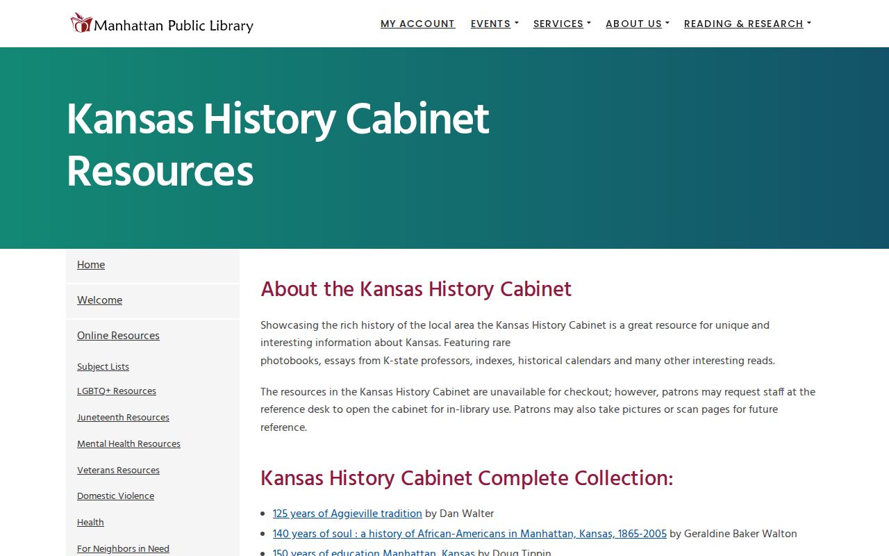 Manhattan Public Library Kansas History Cabinet local research resources