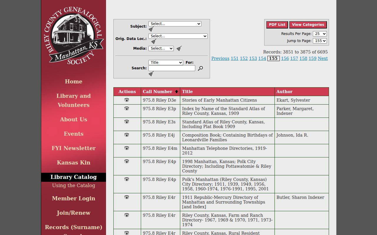 Riley County Genealogical Society catalog of Manhattan directory holdings