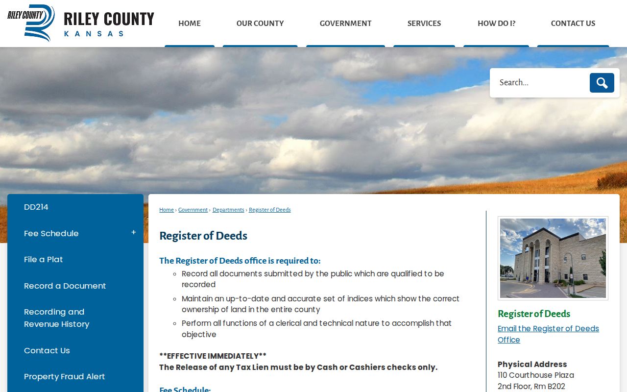 Riley County Register of Deeds page for Manhattan land records