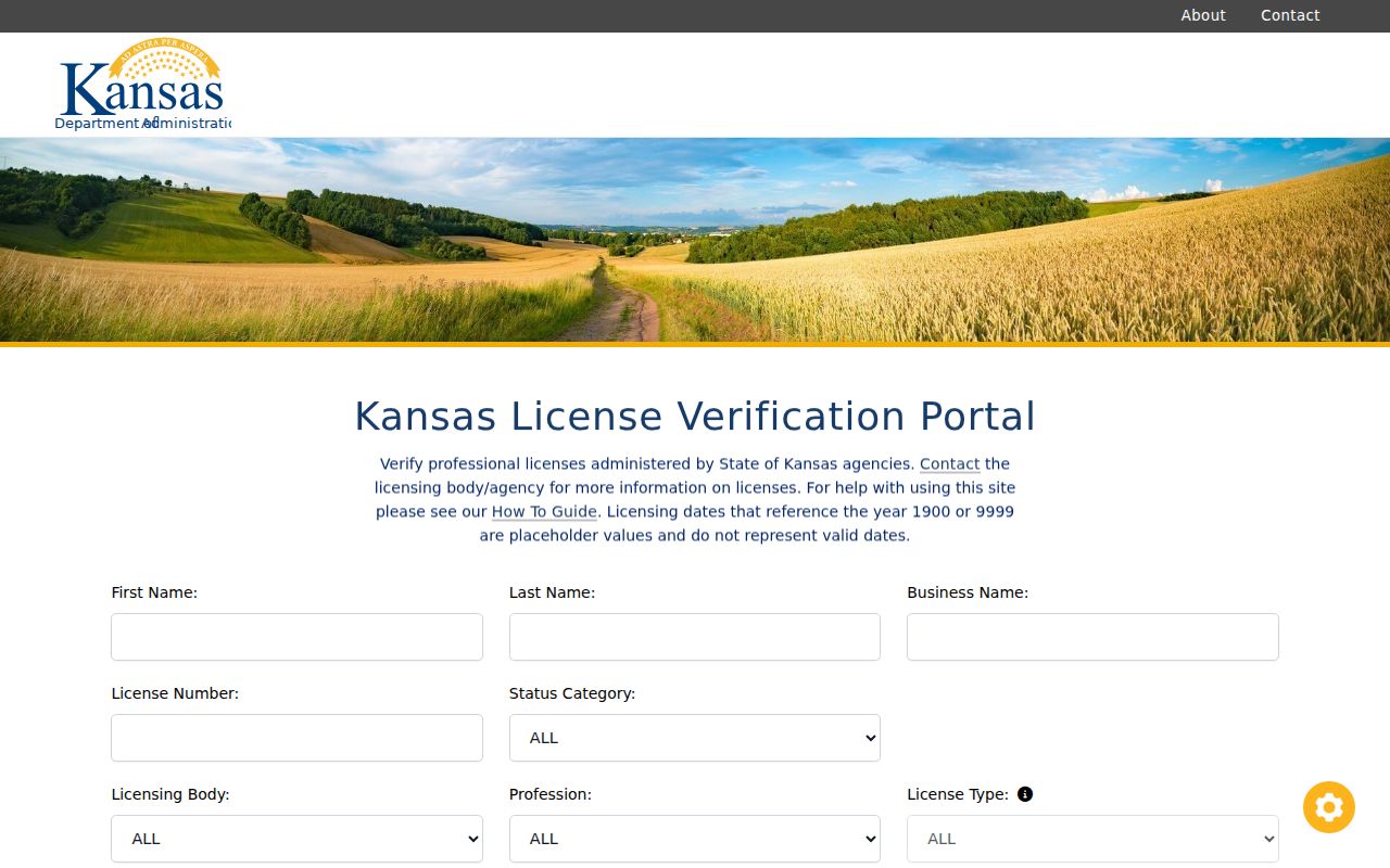Kansas professional license fields for checking a Manhattan affiliation